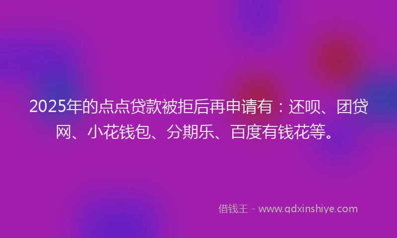 2025年的点点贷款被拒后再申请有：还呗、团贷网、小花钱包、分期乐、百度有钱花等。