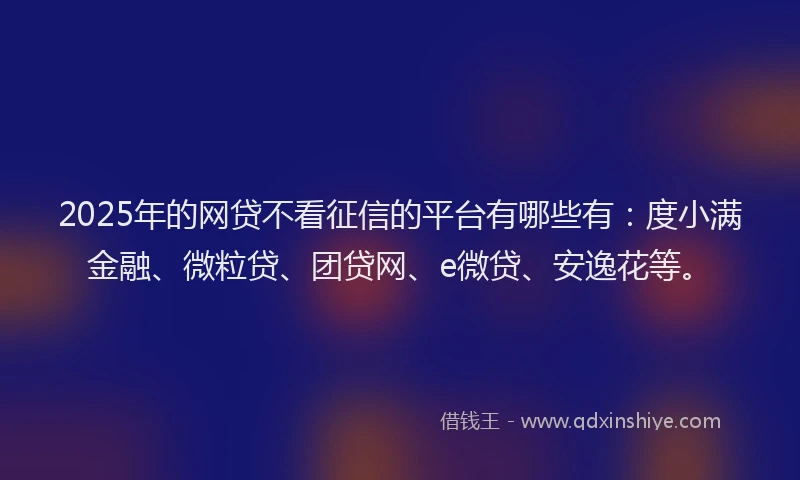 2025年的网贷不看征信的平台有哪些有：度小满金融、微粒贷、团贷网、e微贷、安逸花等。