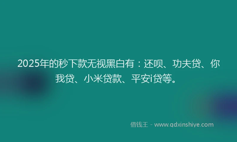 2025年的秒下款无视黑白有：还呗、功夫贷、你我贷、小米贷款、平安i贷等。