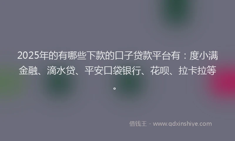 2025年的有哪些下款的口子贷款平台有：度小满金融、滴水贷、平安口袋银行、花呗、拉卡拉等。