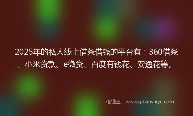 2025年的私人线上借条借钱的平台有：360借条、小米贷款、e微贷、百度有钱花、安逸花等。