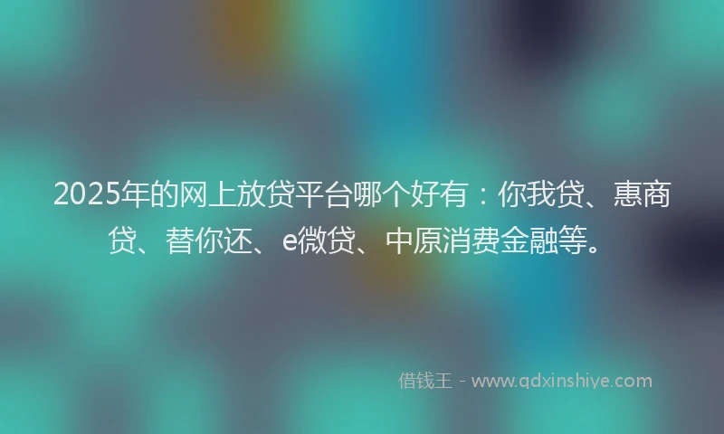 2025年的网上放贷平台哪个好有：你我贷、惠商贷、替你还、e微贷、中原消费金融等。