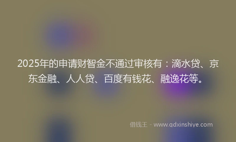 2025年的申请财智金不通过审核有：滴水贷、京东金融、人人贷、百度有钱花、融逸花等。