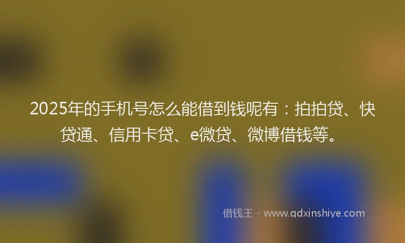 2025年的手机号怎么能借到钱呢有：拍拍贷、快贷通、信用卡贷、e微贷、微博借钱等。