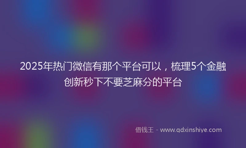 2025年热门微信有那个平台可以，梳理5个金融创新秒下不要芝麻分的平台
