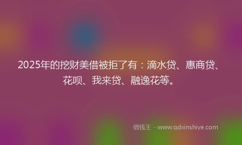 2025年的挖财美借被拒了有：滴水贷、惠商贷、花呗、我来贷、融逸花等。