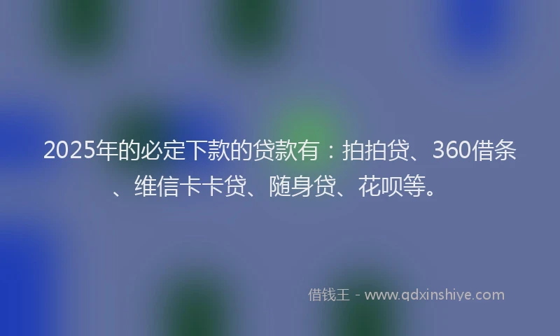 2025年的必定下款的贷款有：拍拍贷、360借条、维信卡卡贷、随身贷、花呗等。