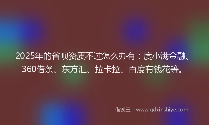 2025年的省呗资质不过怎么办有：度小满金融、360借条、东方汇、拉卡拉、百度有钱花等。