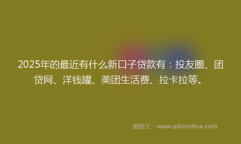 2025年的最近有什么新口子贷款有：投友圈、团贷网、洋钱罐、美团生活费、拉卡拉等。
