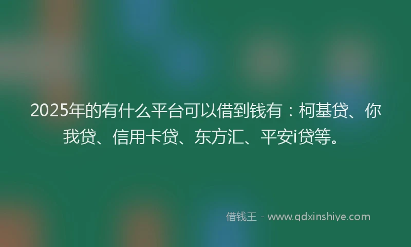 2025年的有什么平台可以借到钱有：柯基贷、你我贷、信用卡贷、东方汇、平安i贷等。