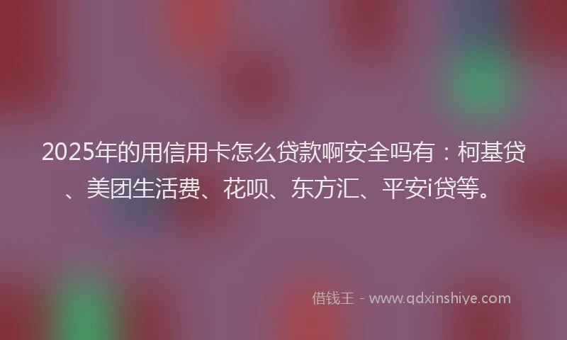 2025年的用信用卡怎么贷款啊安全吗有：柯基贷、美团生活费、花呗、东方汇、平安i贷等。