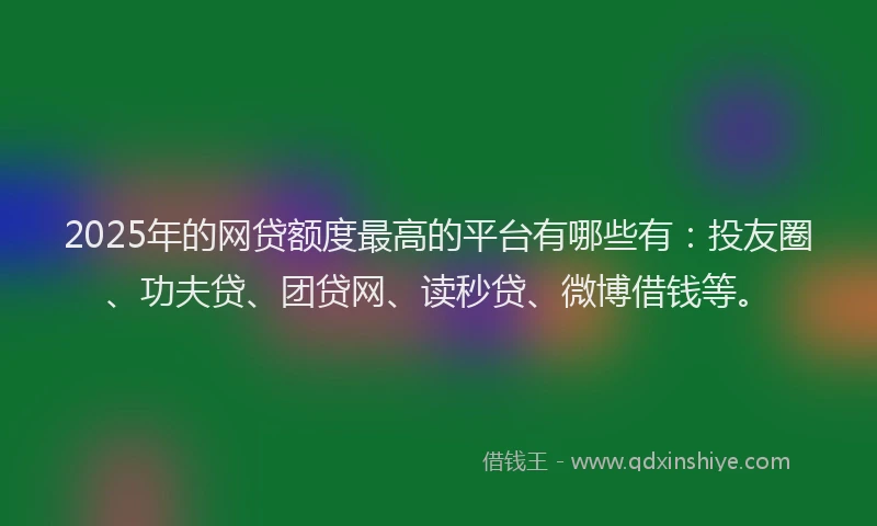 2025年的网贷额度最高的平台有哪些有：投友圈、功夫贷、团贷网、读秒贷、微博借钱等。
