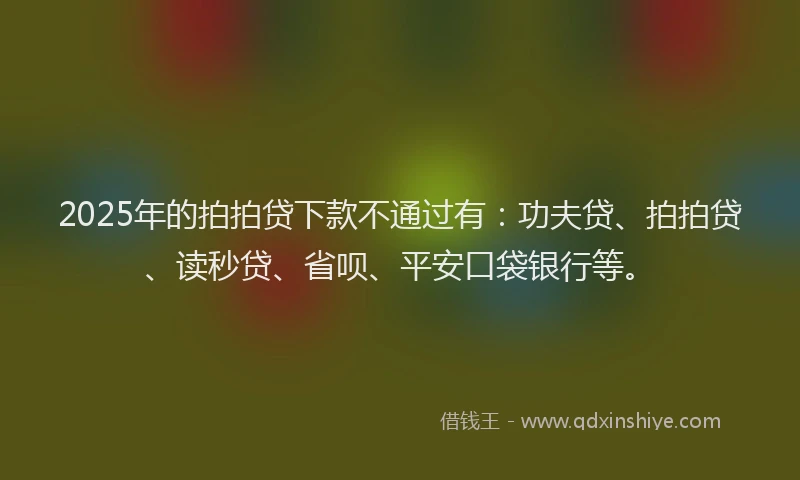 2025年的拍拍贷下款不通过有：功夫贷、拍拍贷、读秒贷、省呗、平安口袋银行等。