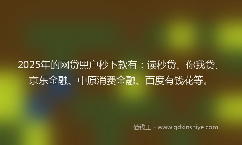 2025年的网贷黑户秒下款有：读秒贷、你我贷、京东金融、中原消费金融、百度有钱花等。