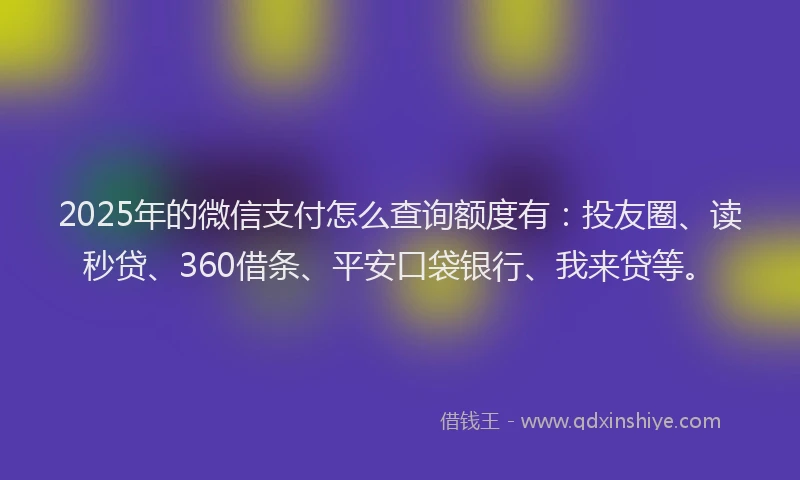 2025年的微信支付怎么查询额度有：投友圈、读秒贷、360借条、平安口袋银行、我来贷等。