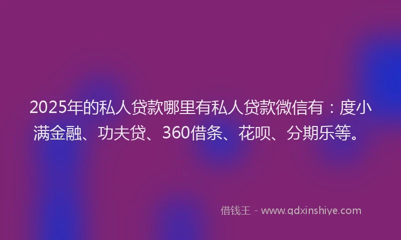 2025年的私人贷款哪里有私人贷款微信有：度小满金融、功夫贷、360借条、花呗、分期乐等。