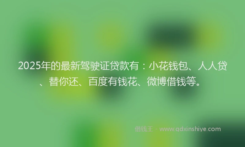 2025年的最新驾驶证贷款有：小花钱包、人人贷、替你还、百度有钱花、微博借钱等。