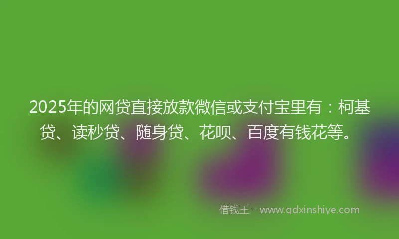 2025年的网贷直接放款微信或支付宝里有：柯基贷、读秒贷、随身贷、花呗、百度有钱花等。