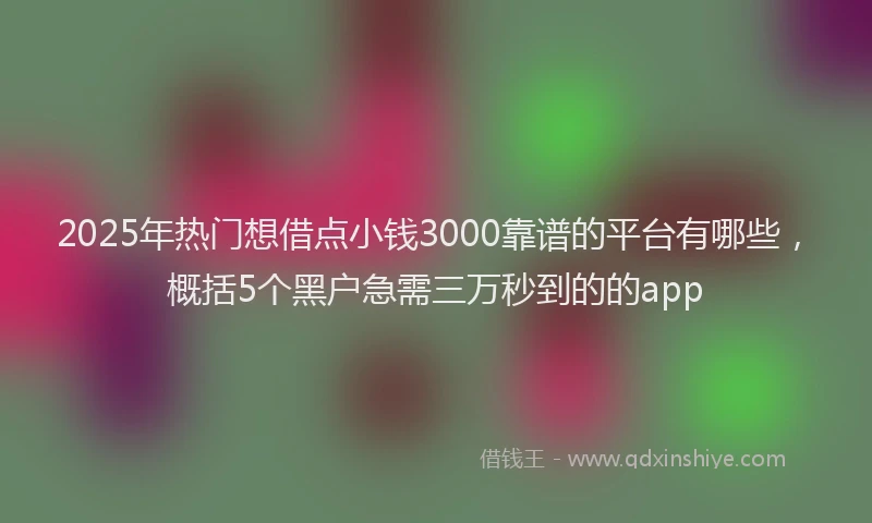 2025年热门想借点小钱3000靠谱的平台有哪些，概括5个黑户急需三万秒到的的app