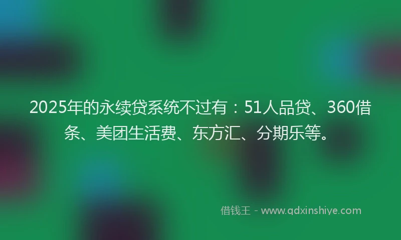 2025年的永续贷系统不过有：51人品贷、360借条、美团生活费、东方汇、分期乐等。