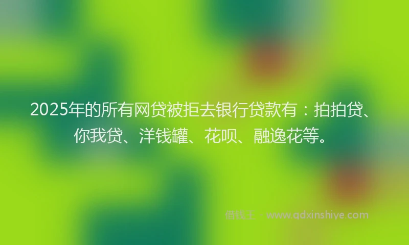 2025年的所有网贷被拒去银行贷款有：拍拍贷、你我贷、洋钱罐、花呗、融逸花等。