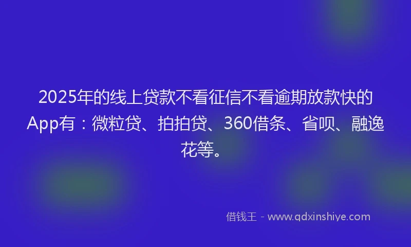 2025年的线上贷款不看征信不看逾期放款快的App有：微粒贷、拍拍贷、360借条、省呗、融逸花等。