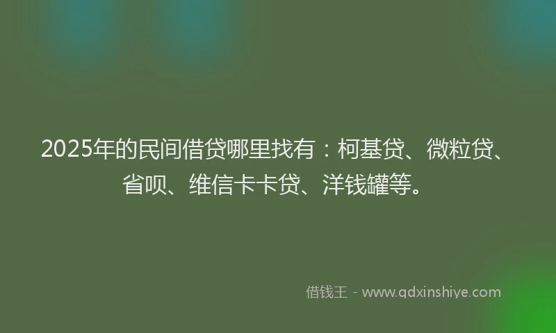 2025年的民间借贷哪里找有：柯基贷、微粒贷、省呗、维信卡卡贷、洋钱罐等。