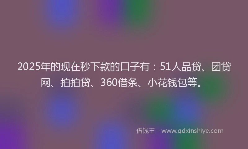 2025年的现在秒下款的口子有：51人品贷、团贷网、拍拍贷、360借条、小花钱包等。