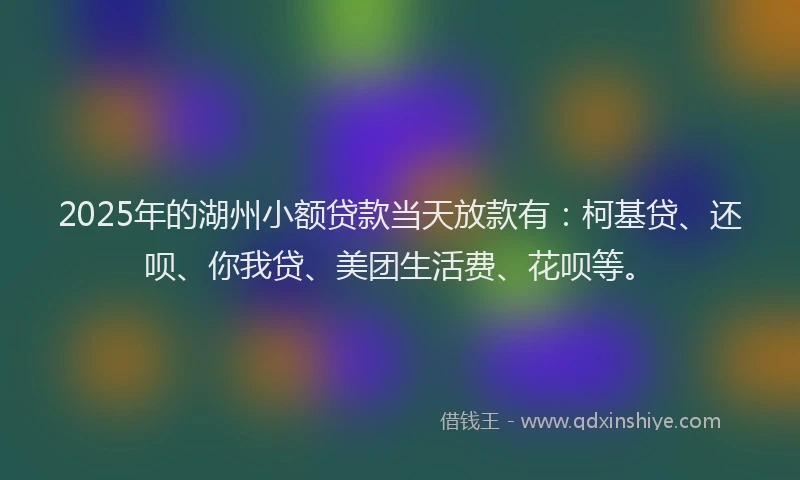 2025年的湖州小额贷款当天放款有：柯基贷、还呗、你我贷、美团生活费、花呗等。