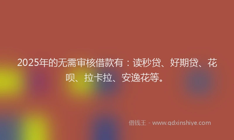 2025年的无需审核借款有：读秒贷、好期贷、花呗、拉卡拉、安逸花等。