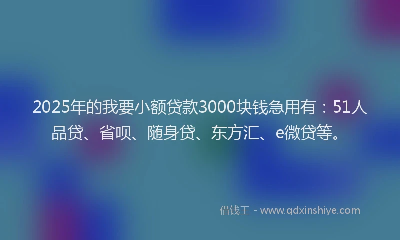2025年的我要小额贷款3000块钱急用有：51人品贷、省呗、随身贷、东方汇、e微贷等。