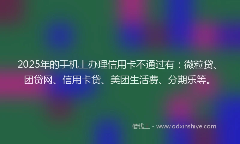2025年的手机上办理信用卡不通过有：微粒贷、团贷网、信用卡贷、美团生活费、分期乐等。