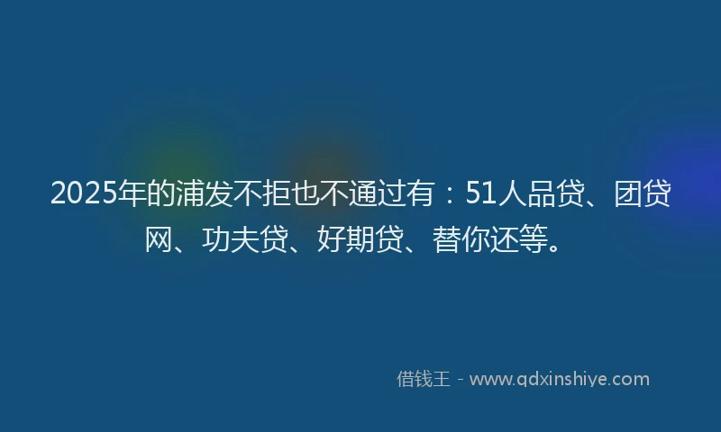 2025年的浦发不拒也不通过有：51人品贷、团贷网、功夫贷、好期贷、替你还等。