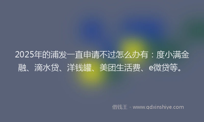 2025年的浦发一直申请不过怎么办有：度小满金融、滴水贷、洋钱罐、美团生活费、e微贷等。