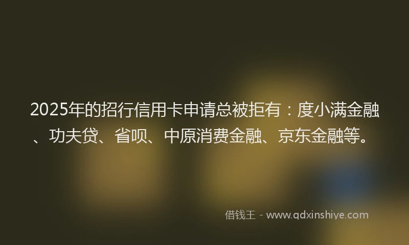 2025年的招行信用卡申请总被拒有：度小满金融、功夫贷、省呗、中原消费金融、京东金融等。