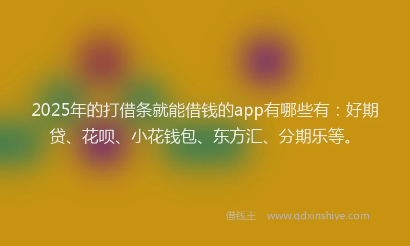 2025年的打借条就能借钱的app有哪些有：好期贷、花呗、小花钱包、东方汇、分期乐等。