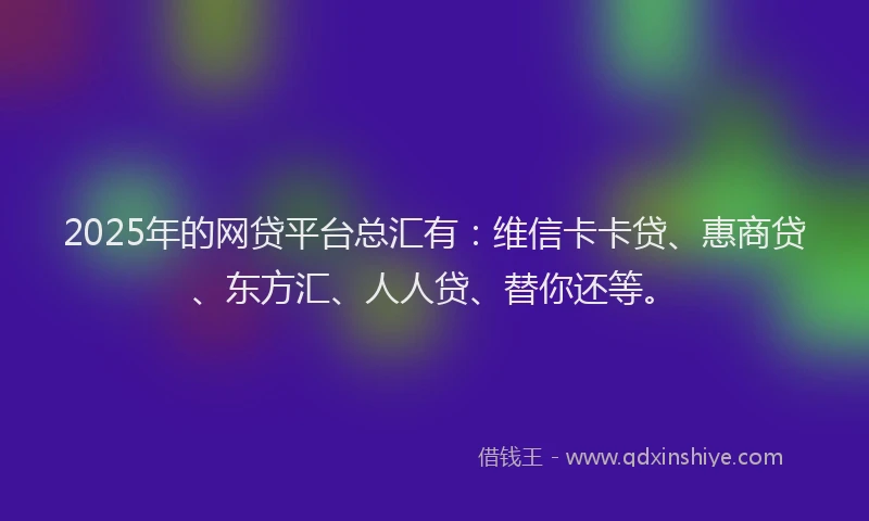 2025年的网贷平台总汇有：维信卡卡贷、惠商贷、东方汇、人人贷、替你还等。