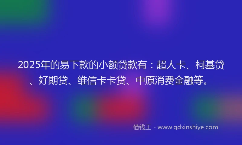 2025年的易下款的小额贷款有：超人卡、柯基贷、好期贷、维信卡卡贷、中原消费金融等。