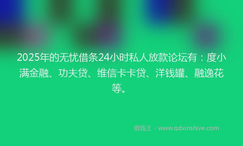 2025年的无忧借条24小时私人放款论坛有：度小满金融、功夫贷、维信卡卡贷、洋钱罐、融逸花等。