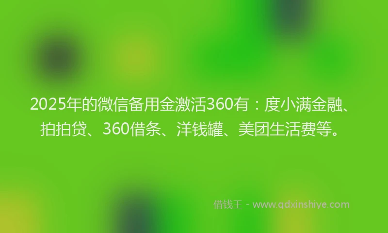 2025年的微信备用金激活360有：度小满金融、拍拍贷、360借条、洋钱罐、美团生活费等。