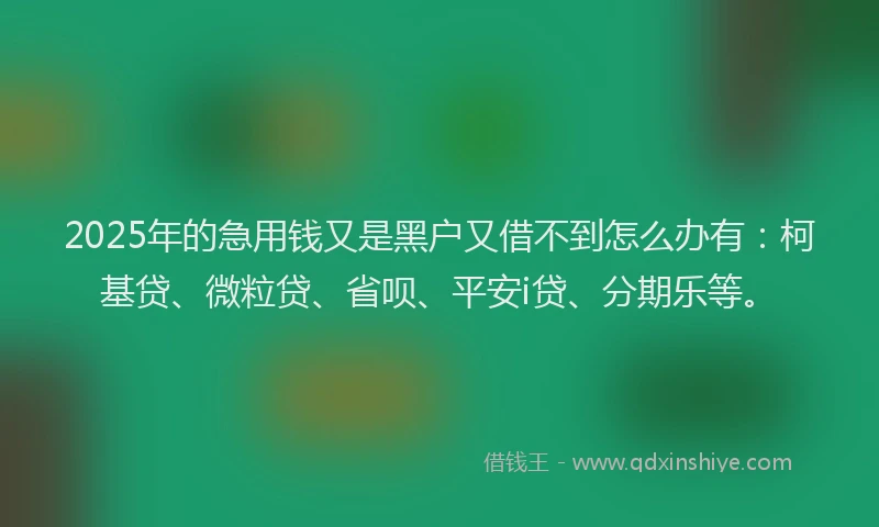 2025年的急用钱又是黑户又借不到怎么办有：柯基贷、微粒贷、省呗、平安i贷、分期乐等。