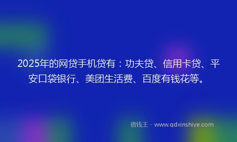 2025年的网贷手机贷有：功夫贷、信用卡贷、平安口袋银行、美团生活费、百度有钱花等。