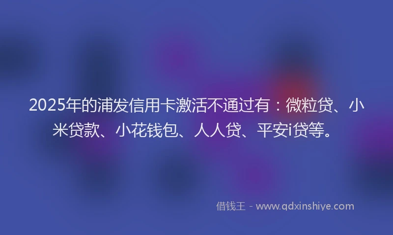 2025年的浦发信用卡激活不通过有：微粒贷、小米贷款、小花钱包、人人贷、平安i贷等。