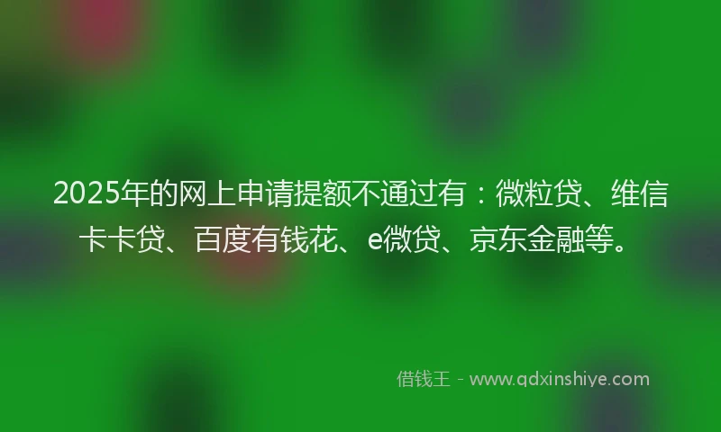 2025年的网上申请提额不通过有：微粒贷、维信卡卡贷、百度有钱花、e微贷、京东金融等。