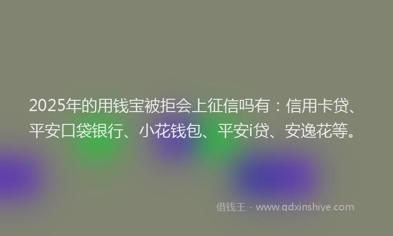 2025年的用钱宝被拒会上征信吗有：信用卡贷、平安口袋银行、小花钱包、平安i贷、安逸花等。