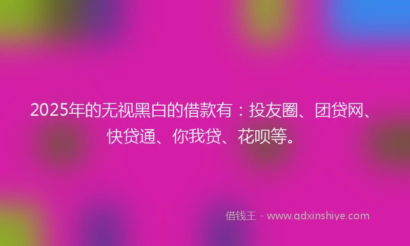 2025年的无视黑白的借款有：投友圈、团贷网、快贷通、你我贷、花呗等。
