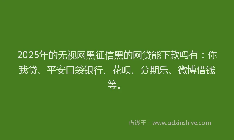 2025年的无视网黑征信黑的网贷能下款吗有：你我贷、平安口袋银行、花呗、分期乐、微博借钱等。