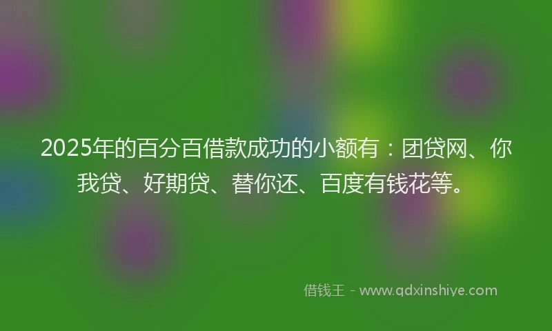 2025年的百分百借款成功的小额有：团贷网、你我贷、好期贷、替你还、百度有钱花等。