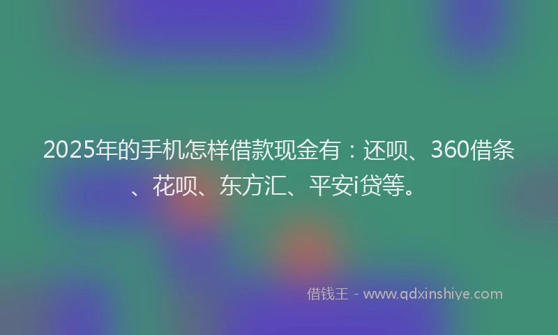 2025年的手机怎样借款现金有：还呗、360借条、花呗、东方汇、平安i贷等。