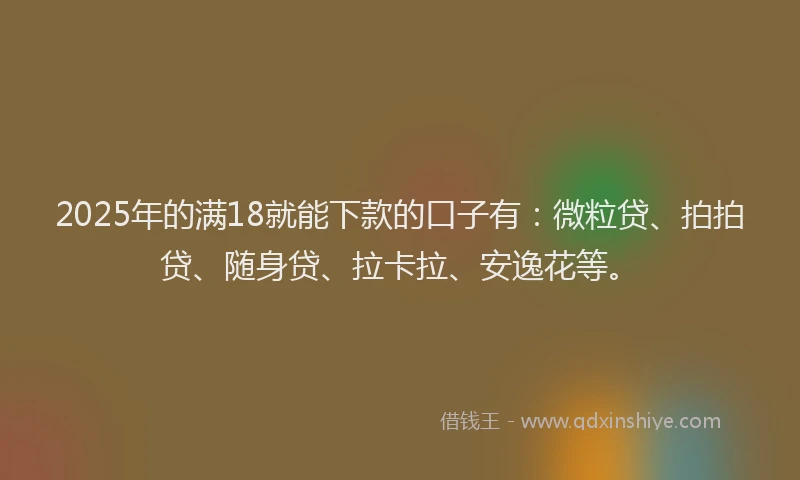 2025年的满18就能下款的口子有：微粒贷、拍拍贷、随身贷、拉卡拉、安逸花等。